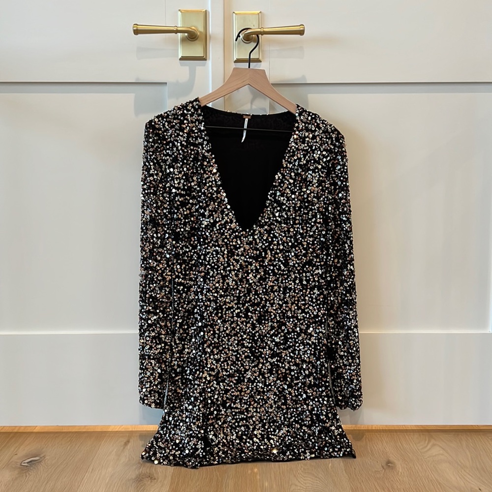 Free People Black Floral Mini Dress